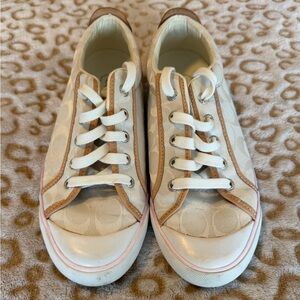 Coach Cream and Tan Sneakers With Signature 
Style and Pink Women’s Size: 8.5